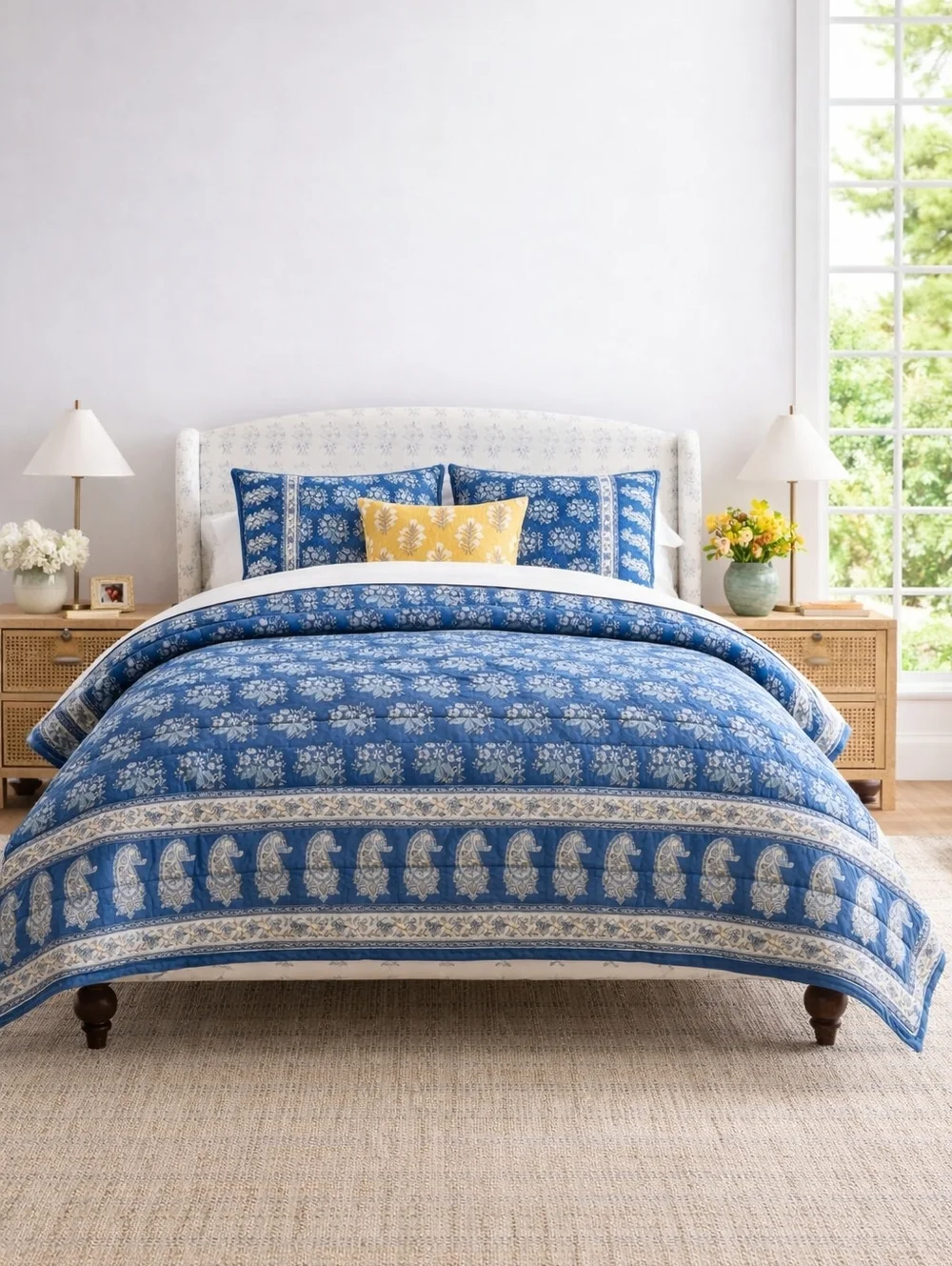 Pottery Barn Regan Handcrafted Reversible Quilt King/Cal King Blue Floral New